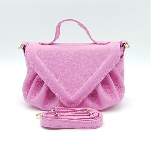 Pink Genuine Pebble Leather Crossbody Handbag – Made In Italy