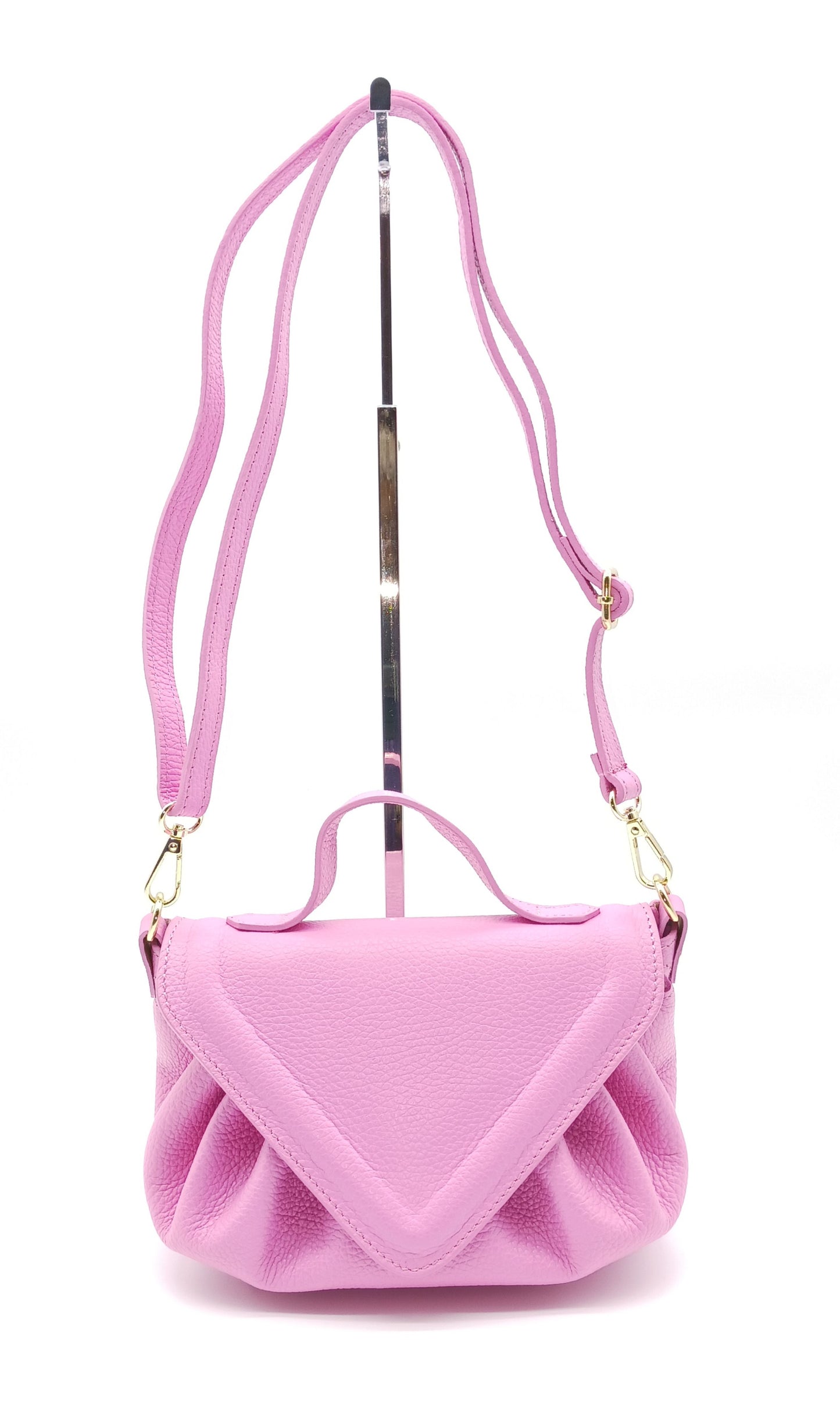 Pink Genuine Pebble Leather Crossbody Handbag – Made In Italy