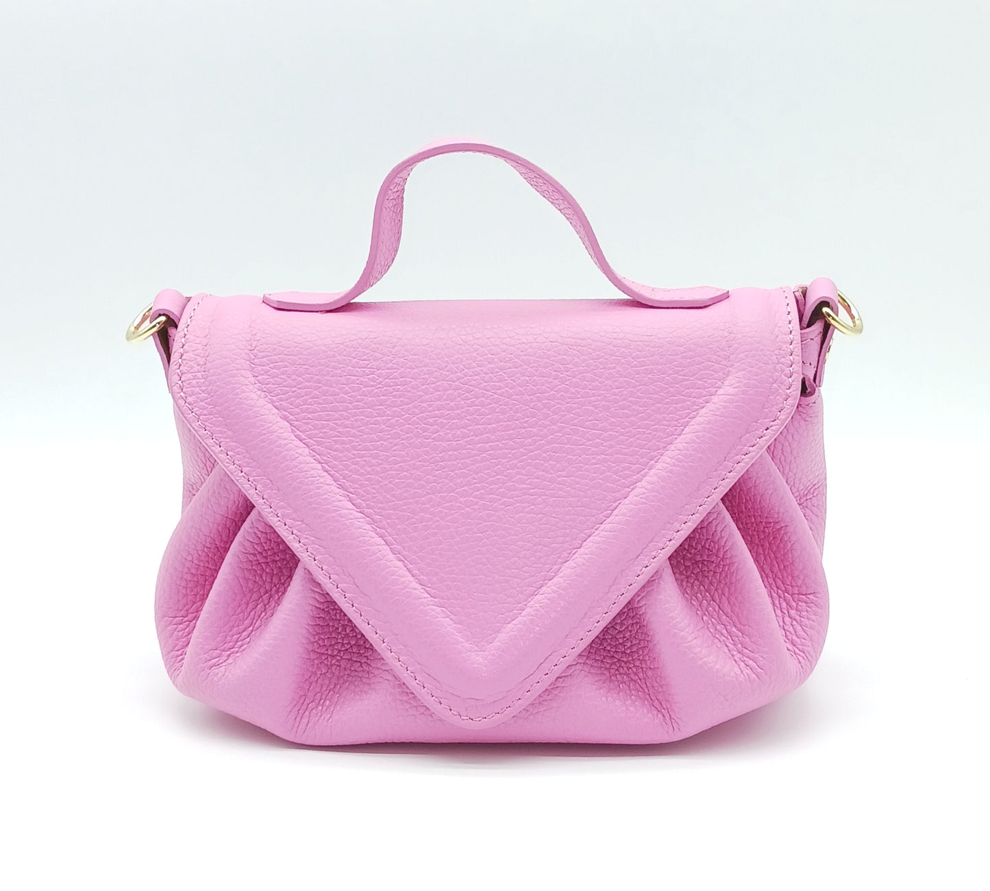 Pink Genuine Pebble Leather Crossbody Handbag – Made In Italy