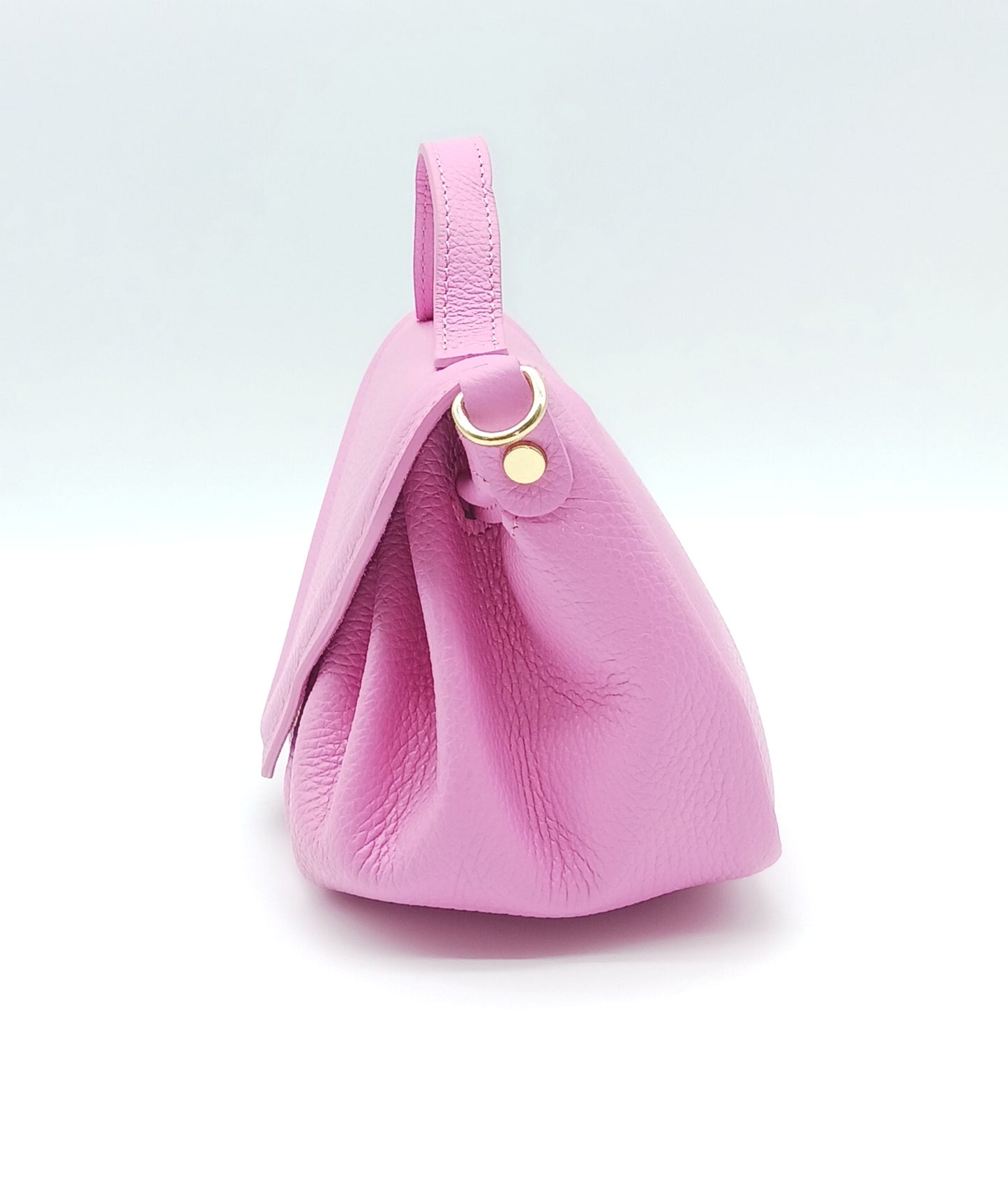 Pink Genuine Pebble Leather Crossbody Handbag – Made In Italy