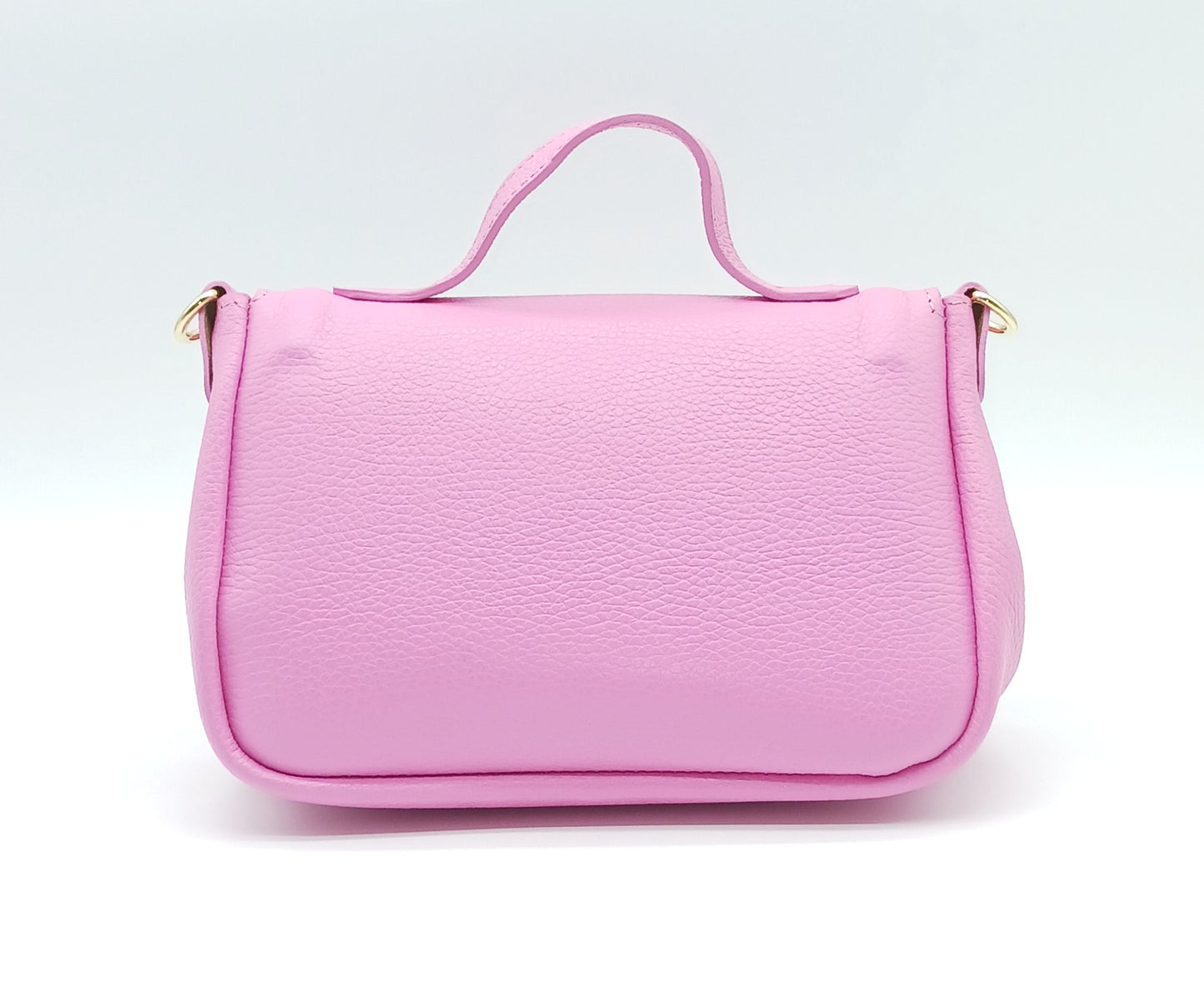 Pink Genuine Pebble Leather Crossbody Handbag – Made In Italy