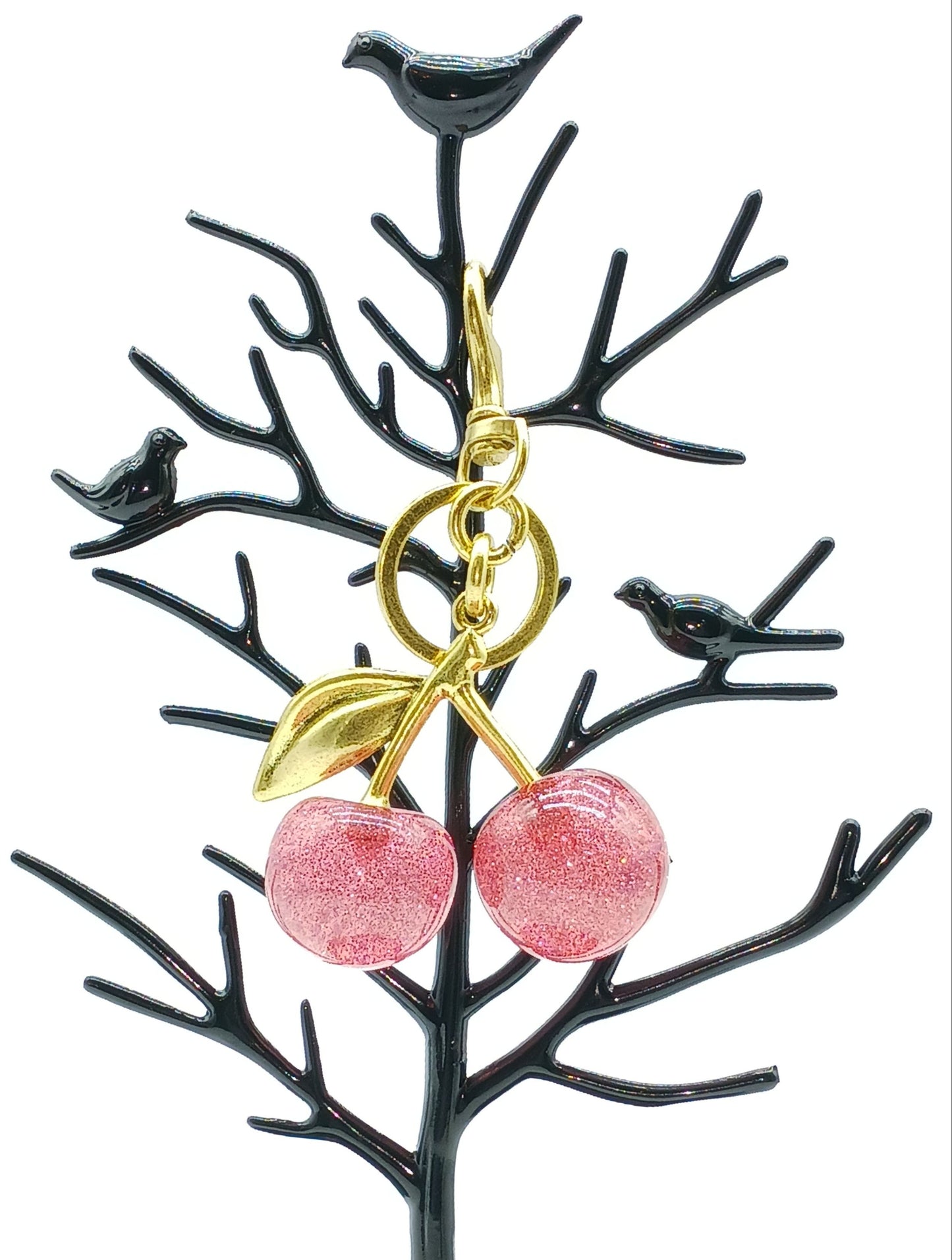 Cherry Glitter Acrylic Keychain Bag Charm – Gold Metal