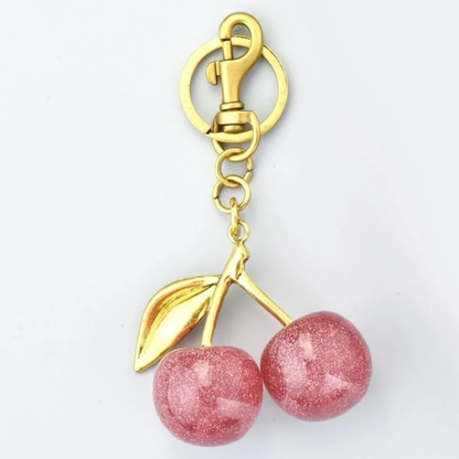 Cherry Glitter Acrylic Keychain Bag Charm – Gold Metal
