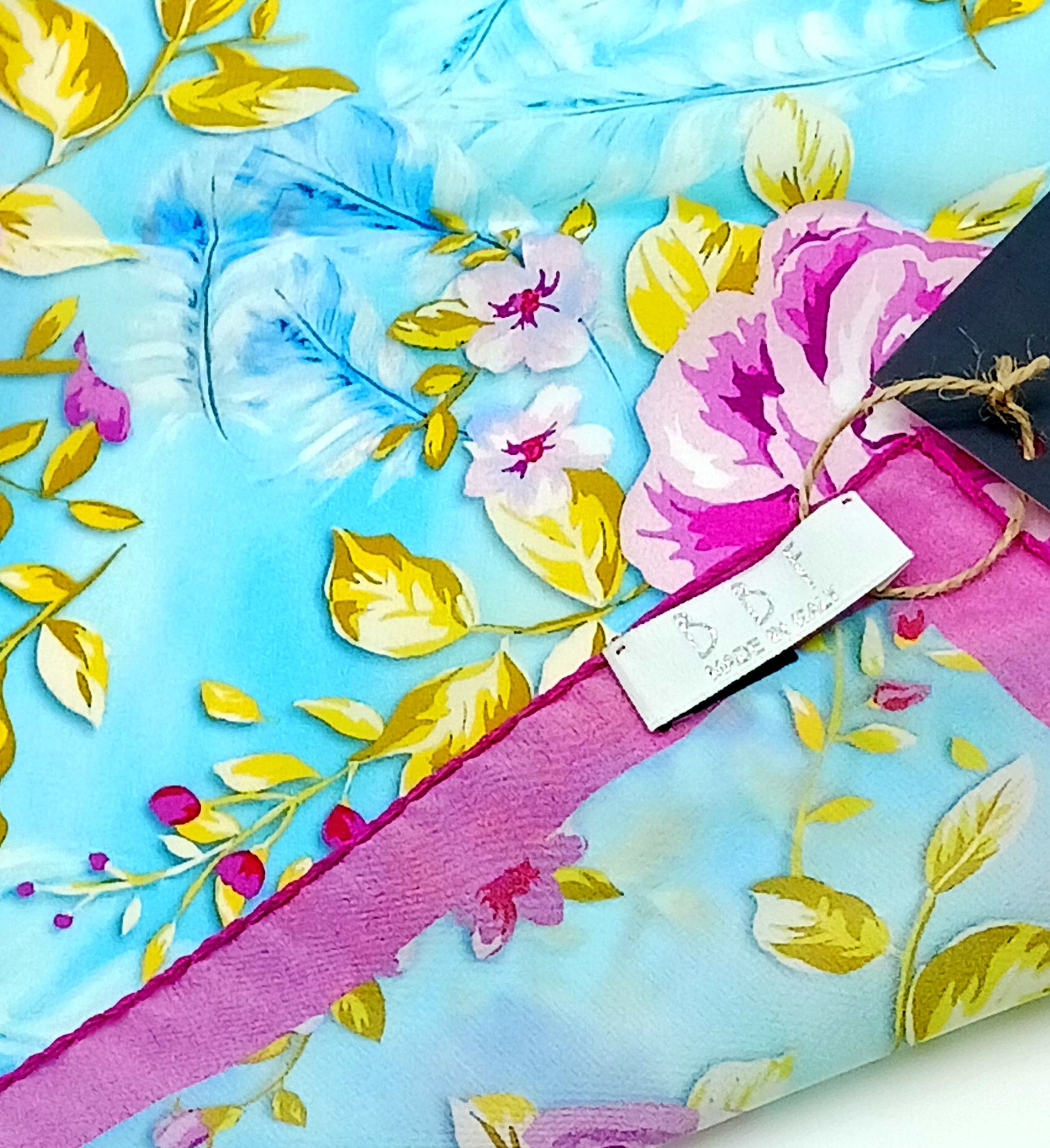 Silk Pink Sky Blue Handkerchief/Neckerchief Floral Square Scarf 17x17 – Made In Italy - DumasvilleBoutique