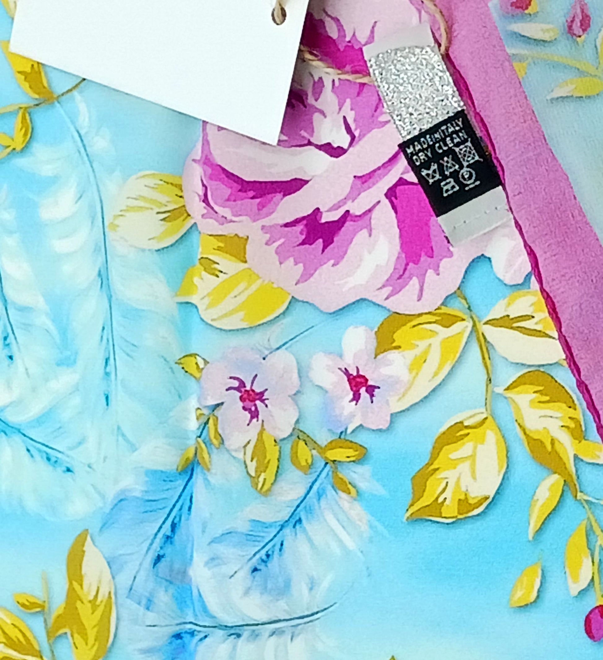 Silk Pink Sky Blue Handkerchief/Neckerchief Floral Square Scarf 17x17 – Made In Italy - DumasvilleBoutique