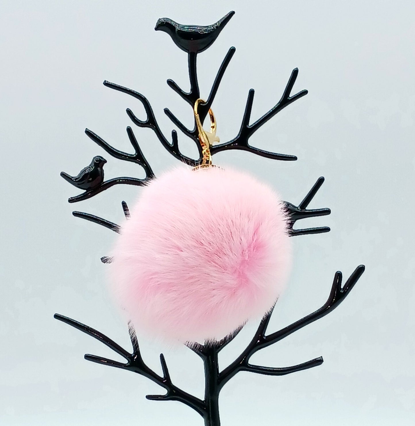 Genuine Fox Fur Round Pom Keychain Bag Charm