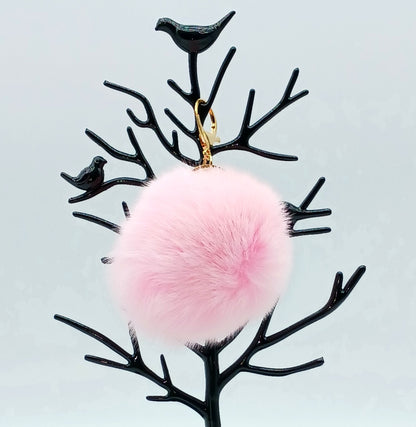 Genuine Fox Fur Round Pom Keychain Bag Charm