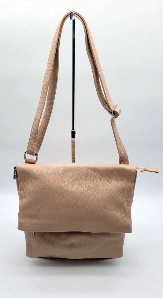 Genuine Pebble Leather Shoulder Crossbody Handbag - Pink – Made In Italy - DumasvilleBoutique