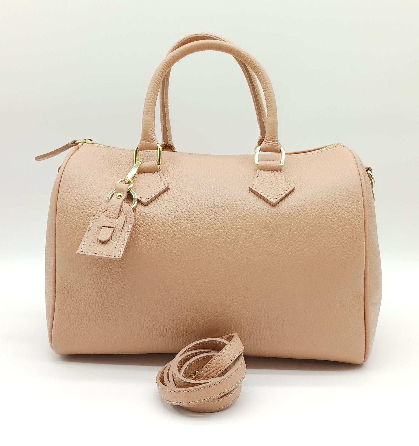 Pink Genuine Pebble Leather Satchel Shoulder Handbag – Made In Italy