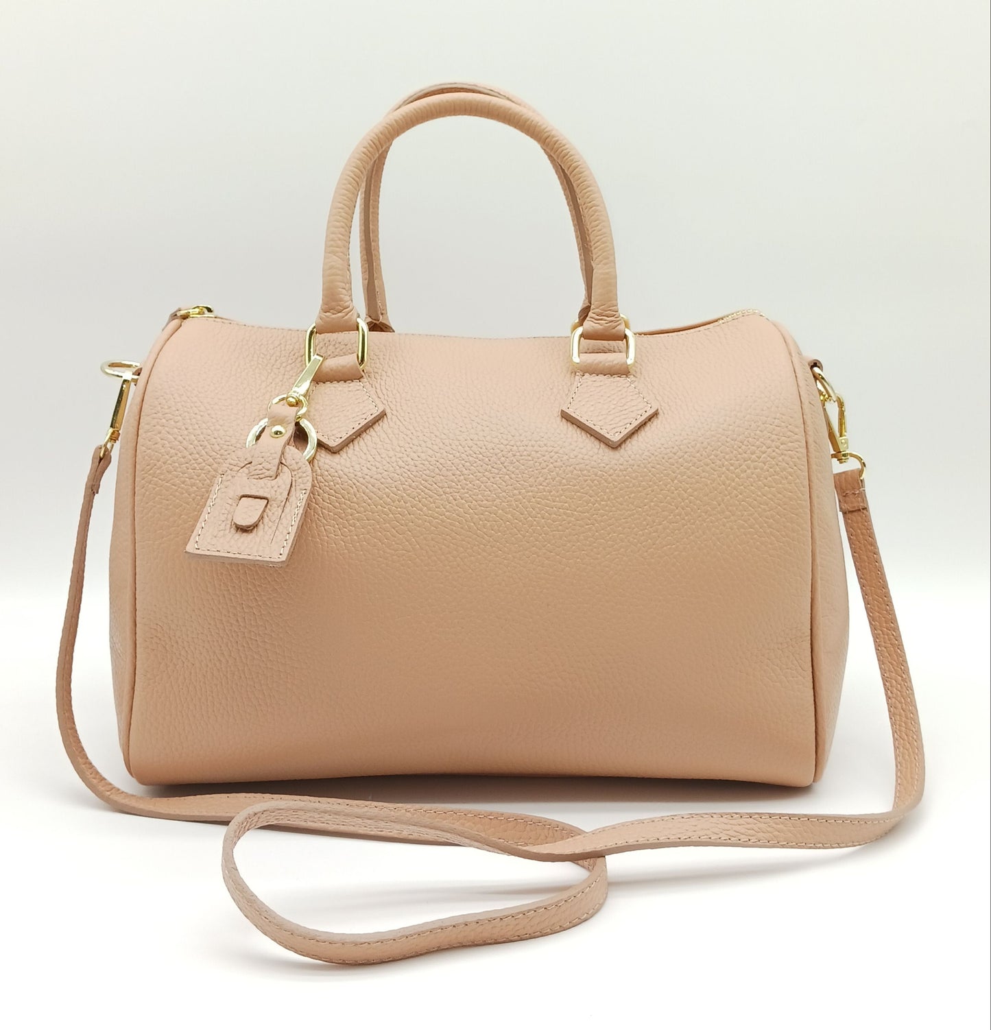 Pink Genuine Pebble Leather Satchel Shoulder Handbag – Made In Italy