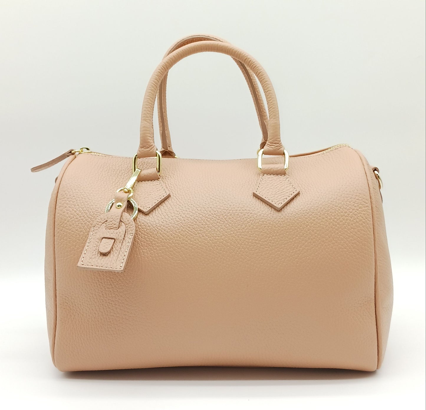 Pink Genuine Pebble Leather Satchel Shoulder Handbag – Made In Italy