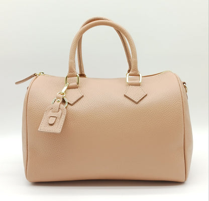 Pink Genuine Pebble Leather Satchel Shoulder Handbag – Made In Italy