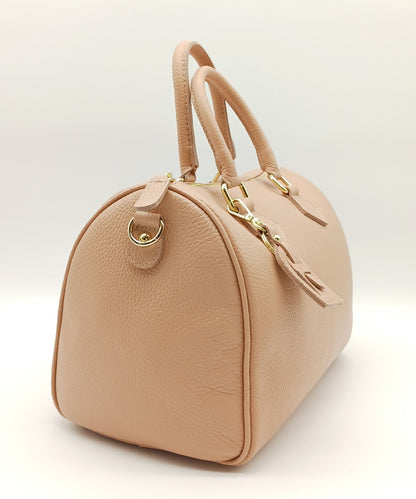 Pink Genuine Pebble Leather Satchel Shoulder Handbag – Made In Italy