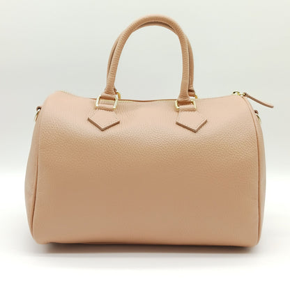 Pink Genuine Pebble Leather Satchel Shoulder Handbag – Made In Italy