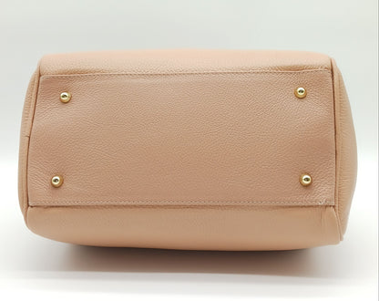 Pink Genuine Pebble Leather Satchel Shoulder Handbag – Made In Italy
