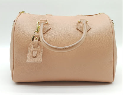 Pink Genuine Pebble Leather Satchel Shoulder Handbag – Made In Italy
