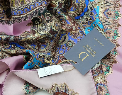 Pink Paisley Design Silk Twill Square Scarf 35x35 – Made In Italy - DumasvilleBoutique