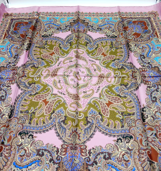 Pink Paisley Design Silk Twill Square Scarf 35x35 – Made In Italy