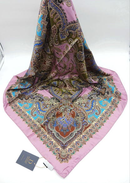 Pink Paisley Design Silk Twill Square Scarf 35x35 – Made In Italy