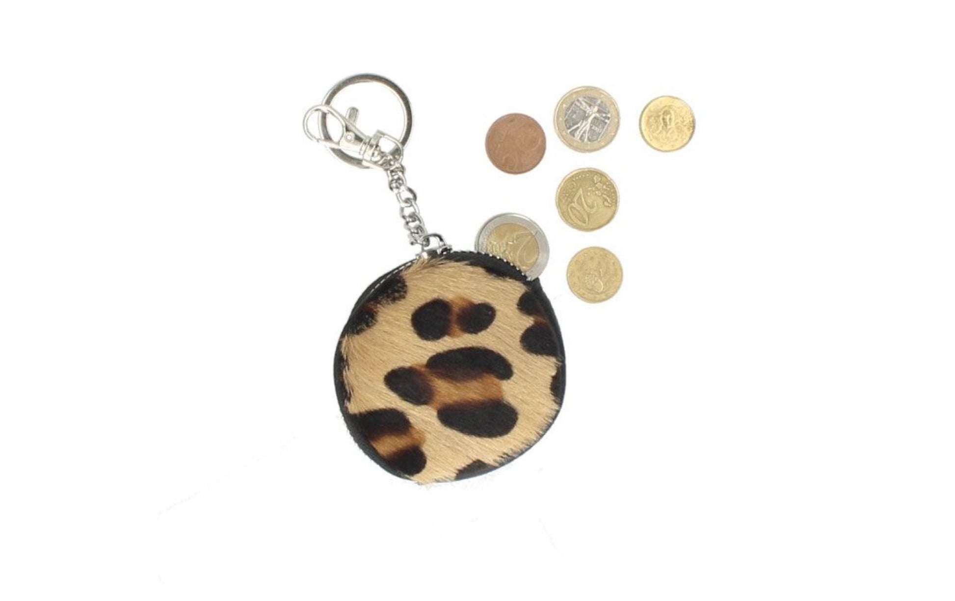 Italian Genuine Leather Pony Fur Coin Purse Key Ring Charm - Red Cheetah - DumasvilleBoutique