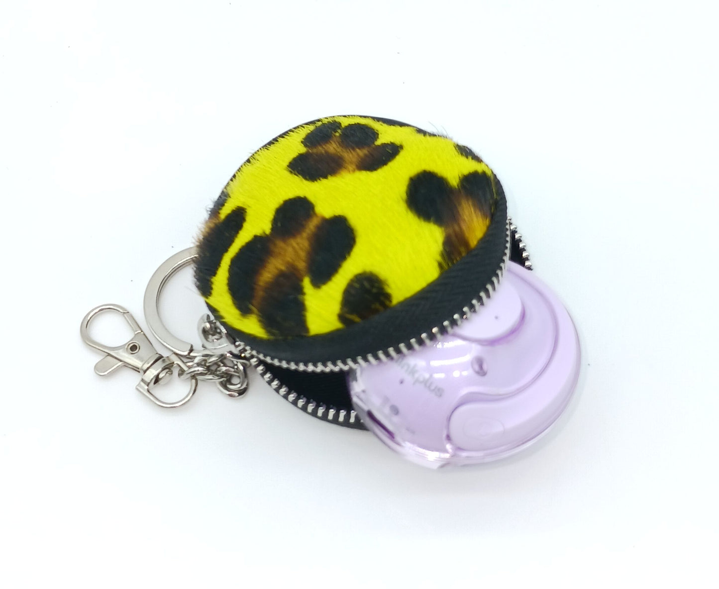 Genuine Leather Pony Fur Coin Purse Key Ring Charm  - Made In Italy - Pink Cheetah