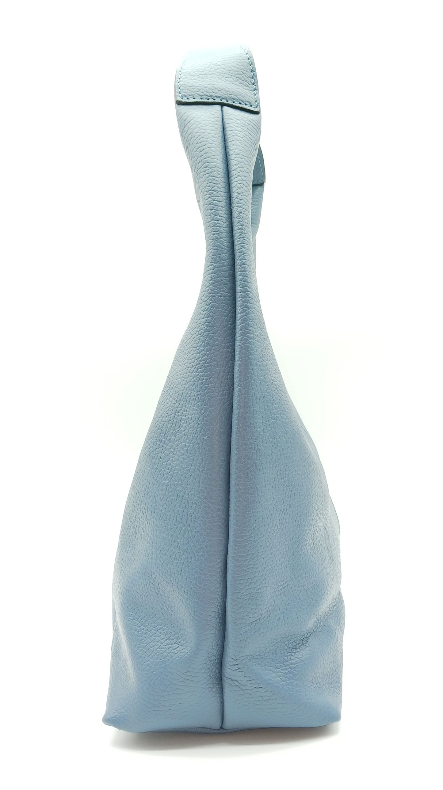 Powder Blue Genuine Pebble Leather Hobo Shoulder Handbag – Made In Italy