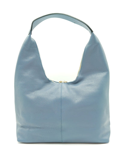 Powder Blue Genuine Pebble Leather Hobo Shoulder Handbag – Made In Italy
