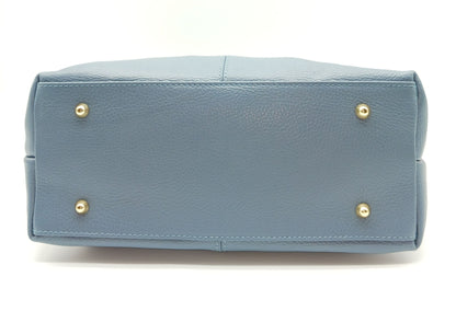 Powder Blue Genuine Pebble Leather Hobo Shoulder Handbag – Made In Italy