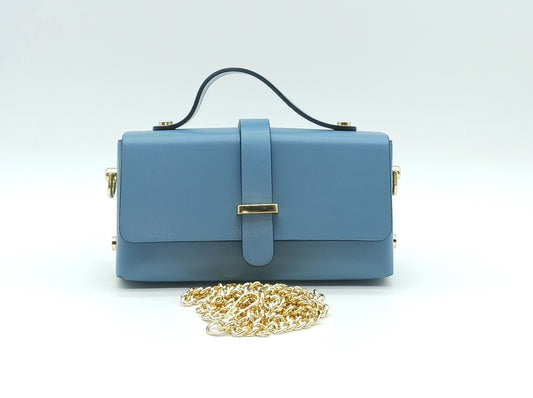 Powder Blue Genuine Leather Small Crossbody Handbag – Made In Italy