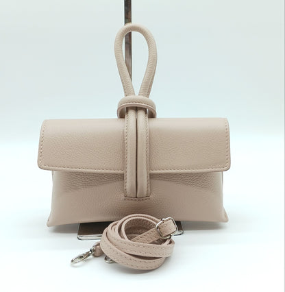Genuine Pebble Leather Crossbody Handbag - Powder Pink – Made In Italy