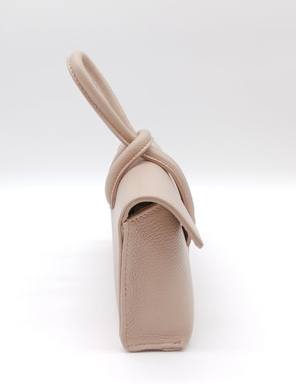 Genuine Pebble Leather Crossbody Handbag - Powder Pink – Made In Italy