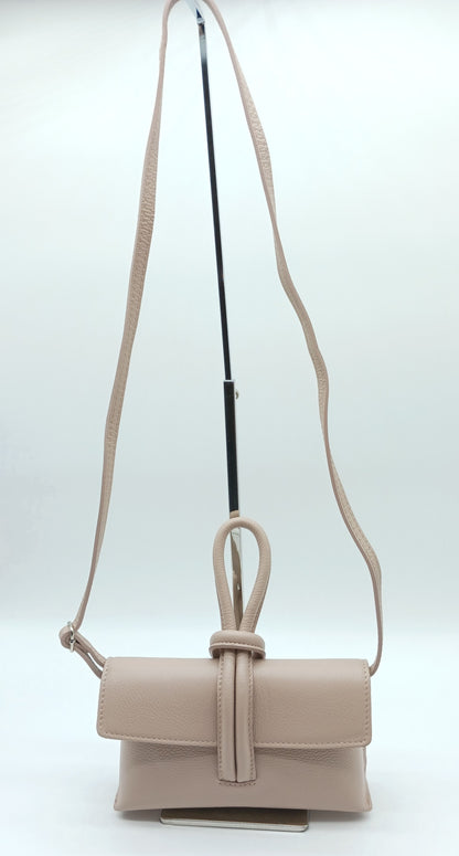 Genuine Pebble Leather Crossbody Handbag - Powder Pink – Made In Italy