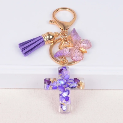 Tassel Butterfly Cross Keychain Bag Charm