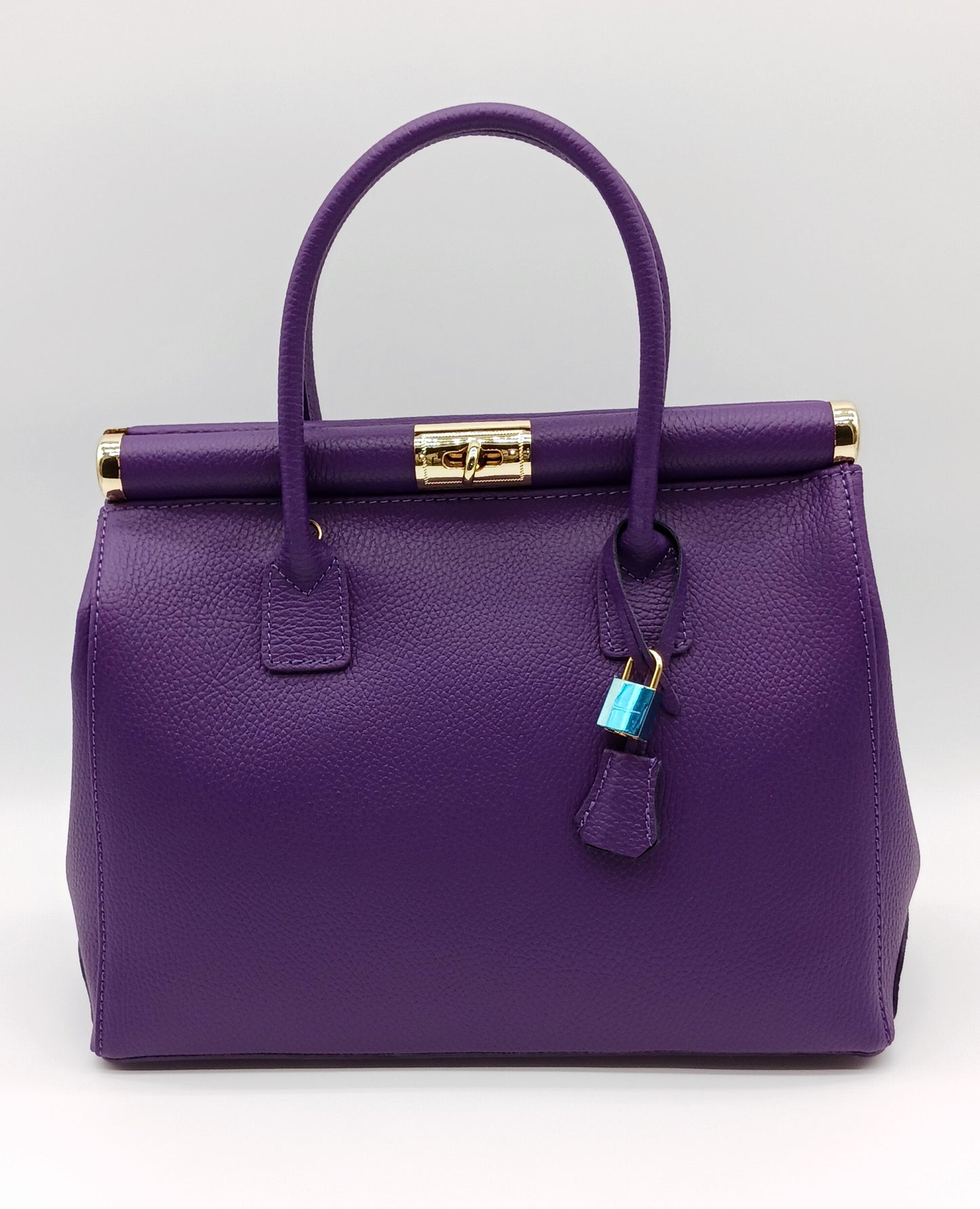 Lock & Key Genuine Pebble Leather Handbag Satchel - Purple – Made In Italy