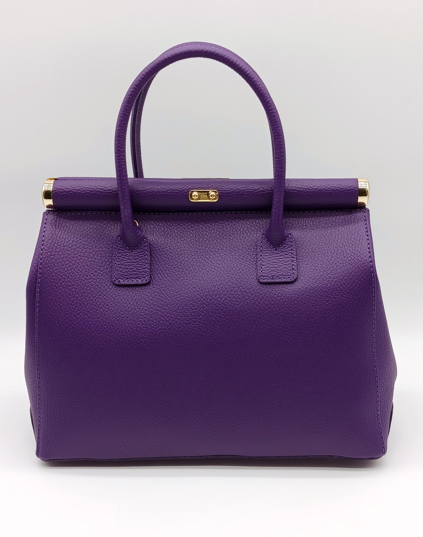 Lock & Key Genuine Pebble Leather Handbag Satchel - Purple – Made In Italy