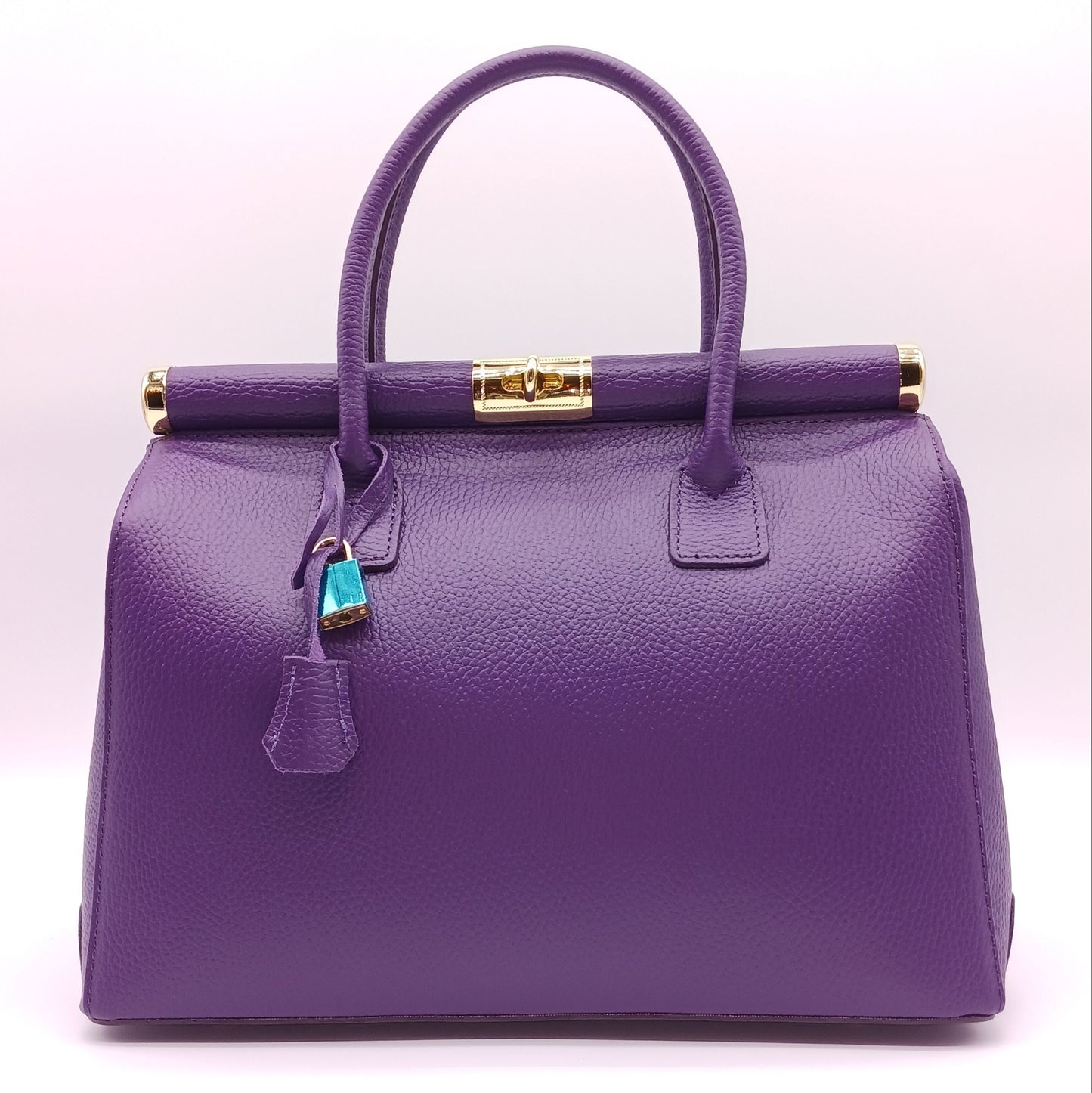 Lock & Key Genuine Pebble Leather Handbag Satchel - Purple – Made In Italy
