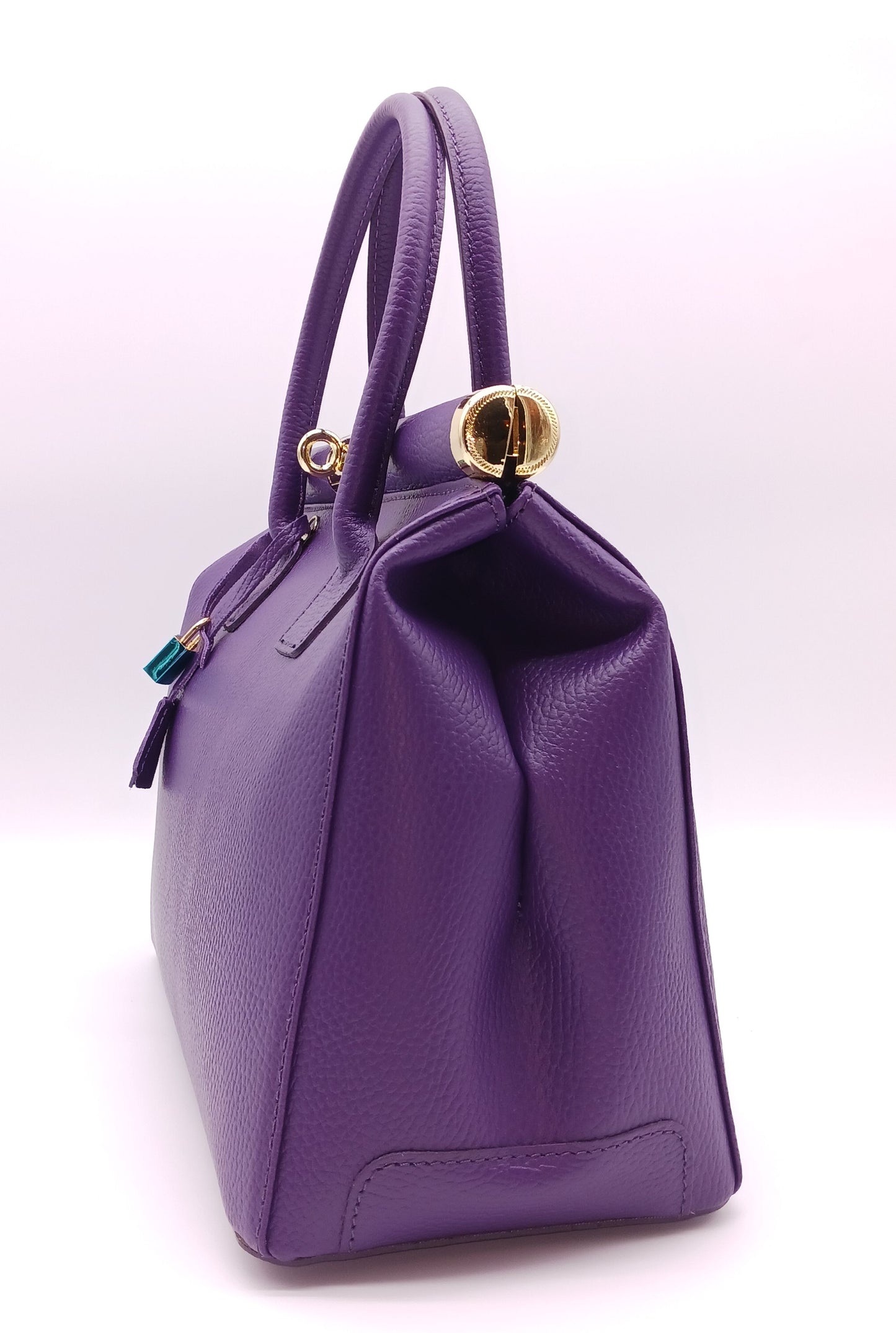 Lock & Key Genuine Pebble Leather Handbag Satchel - Purple – Made In Italy