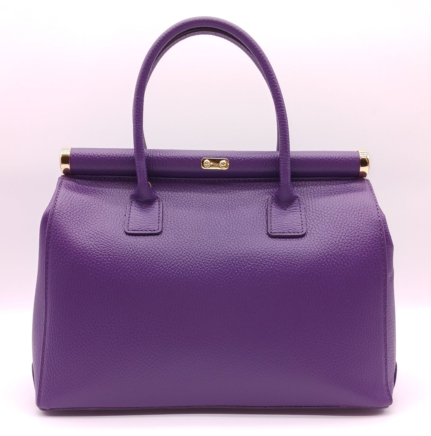 Lock & Key Genuine Pebble Leather Handbag Satchel - Purple – Made In Italy