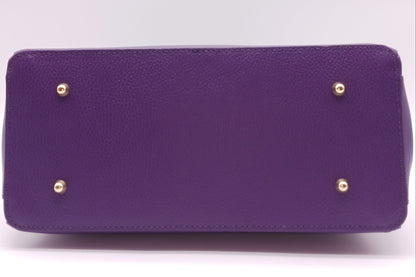 Lock & Key Genuine Pebble Leather Handbag Satchel - Purple – Made In Italy