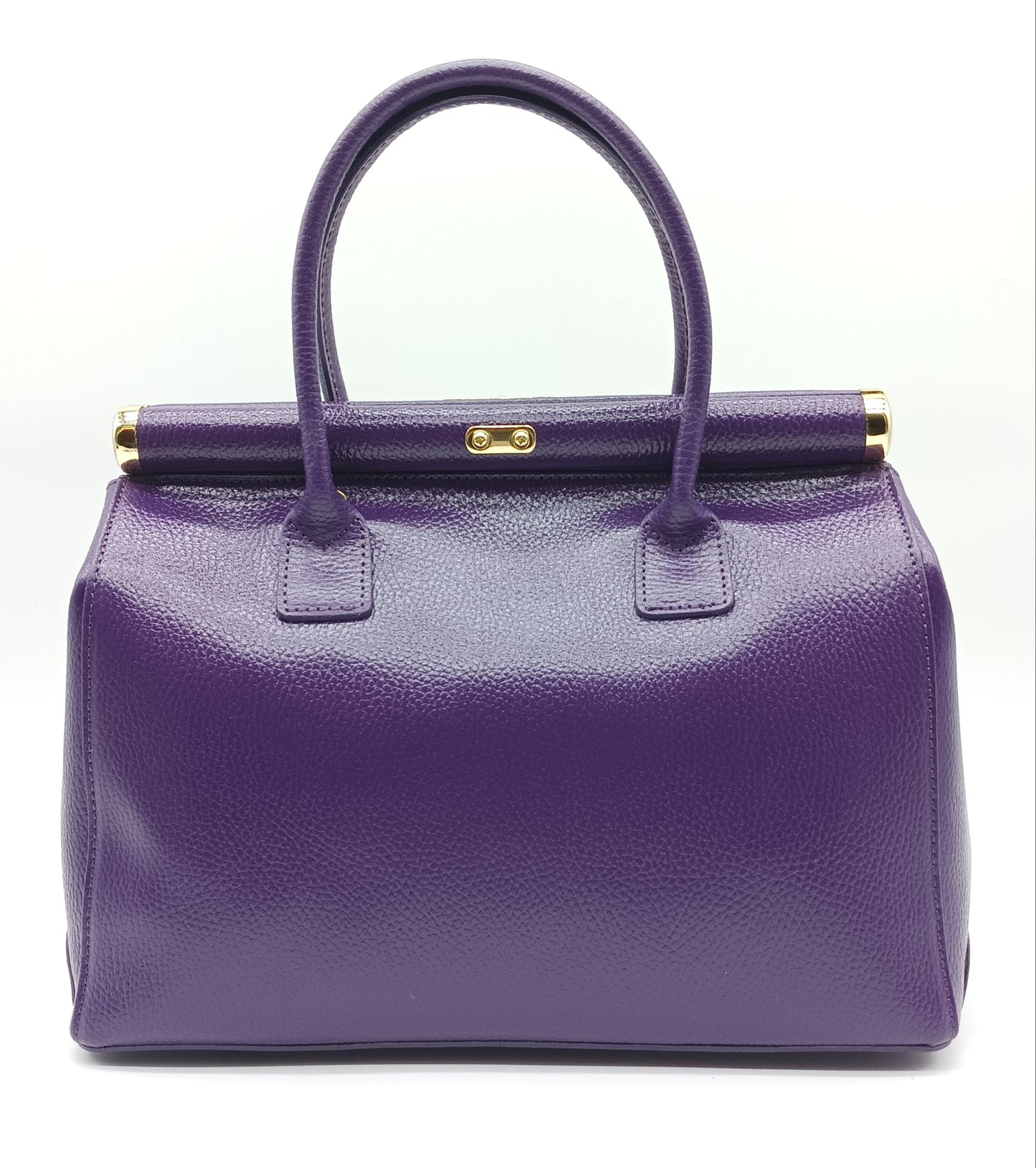 Lock & Key Genuine Pebble Leather Handbag Satchel - Purple – Made In Italy