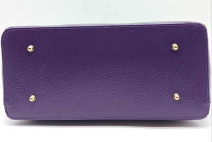 Lock & Key Genuine Pebble Leather Handbag Satchel - Purple – Made In Italy
