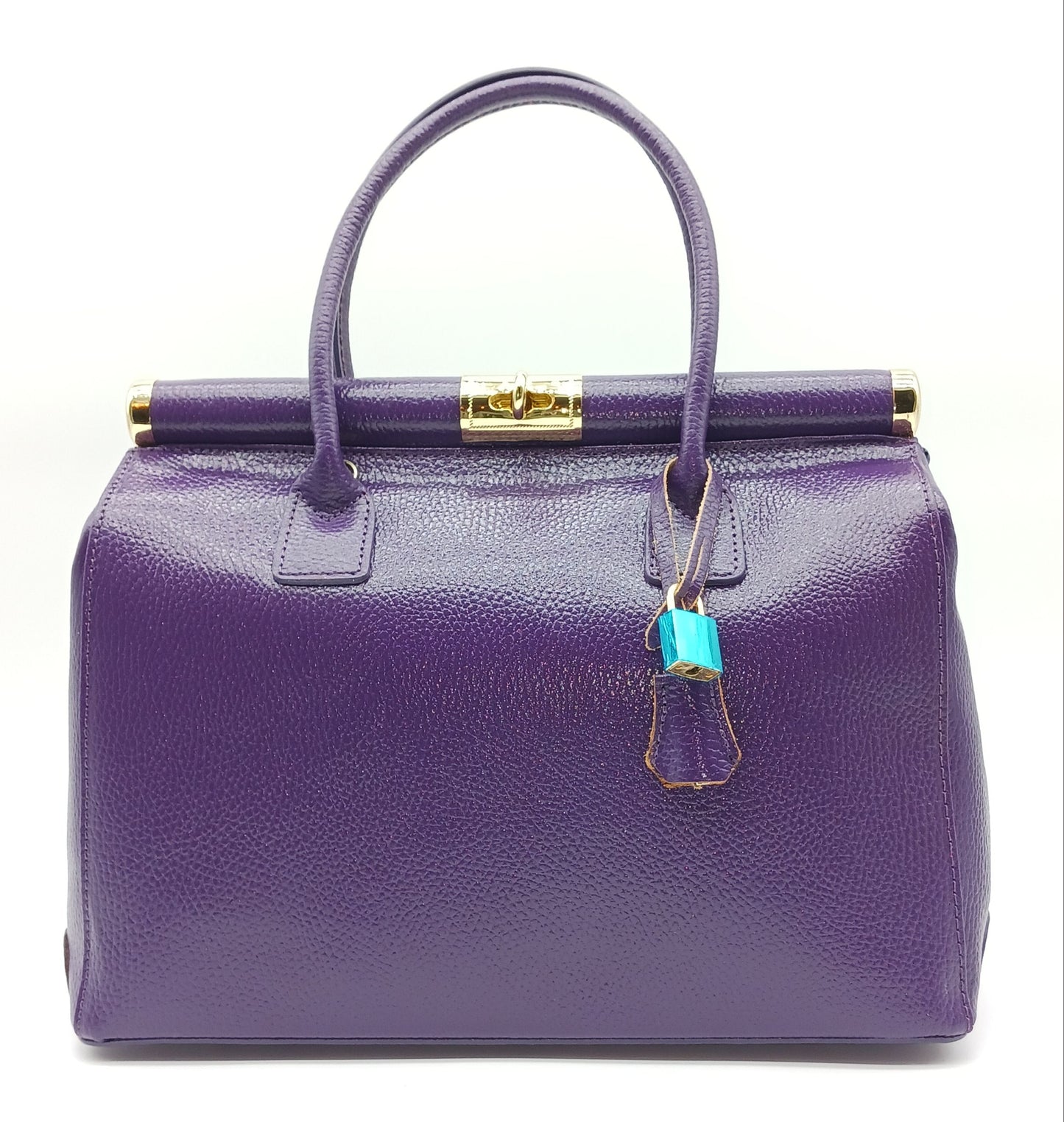 Lock & Key Genuine Pebble Leather Handbag Satchel - Purple – Made In Italy