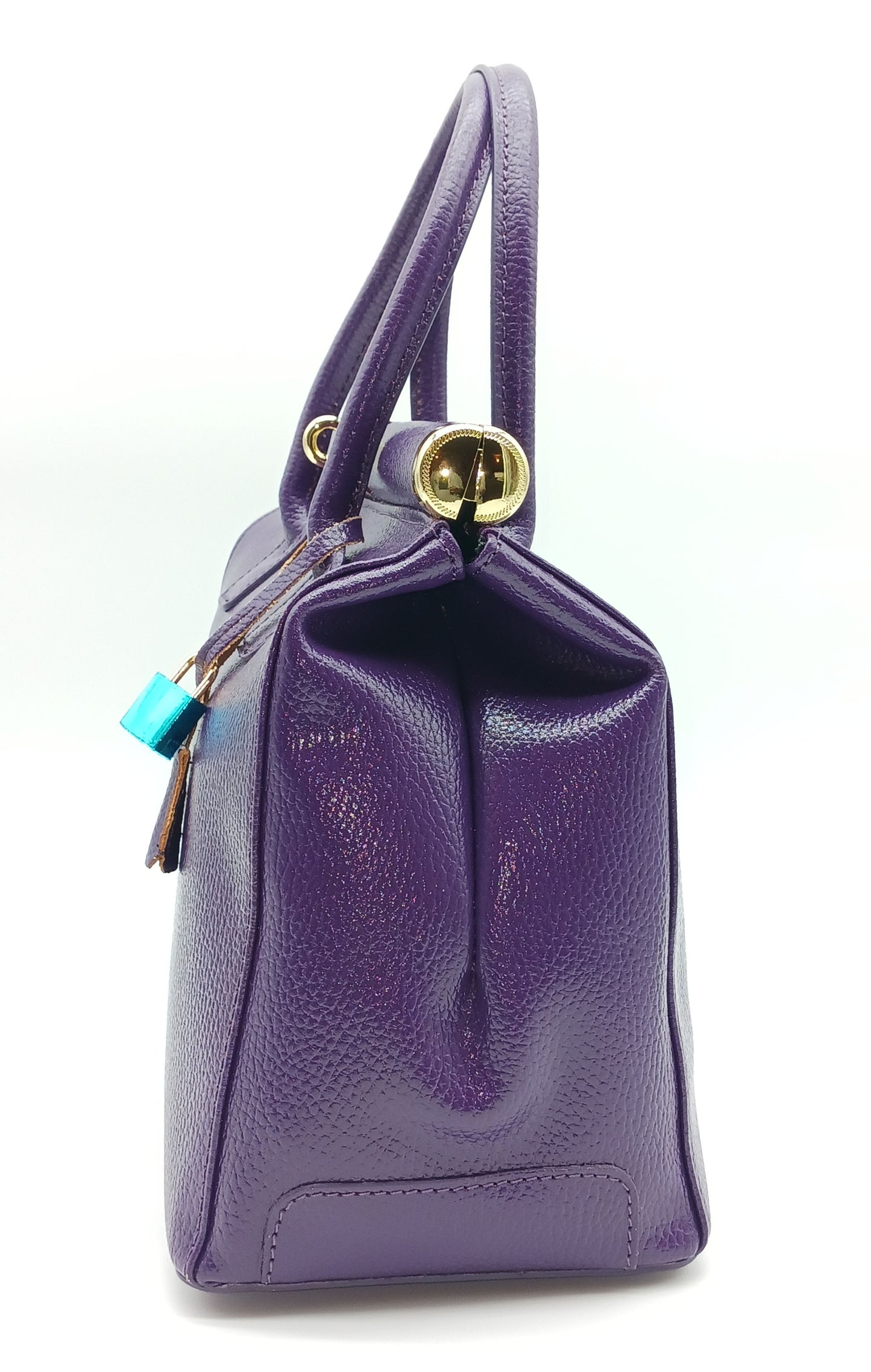 Lock & Key Genuine Pebble Leather Handbag Satchel - Purple – Made In Italy