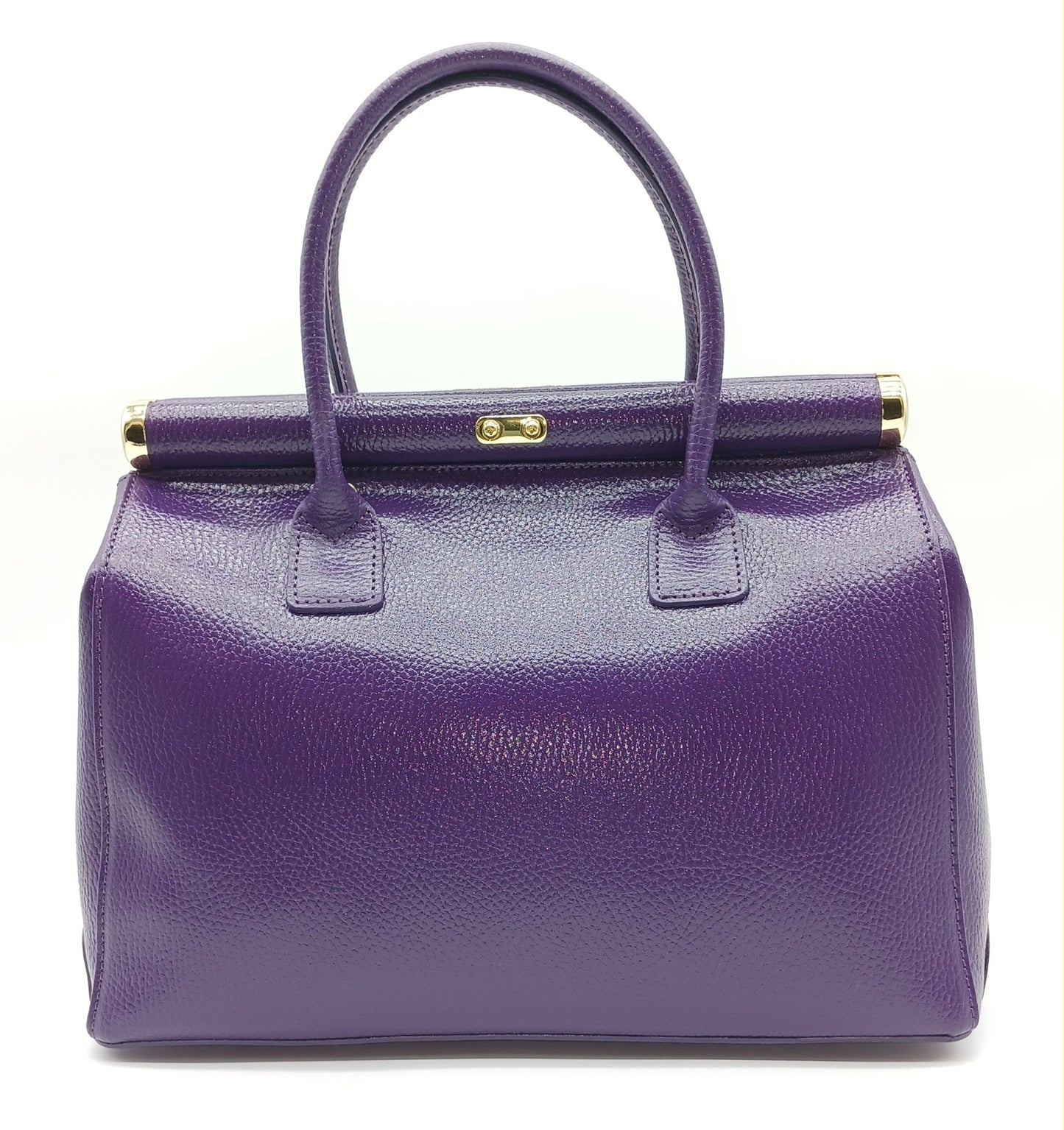 Lock & Key Genuine Pebble Leather Handbag Satchel - Purple – Made In Italy
