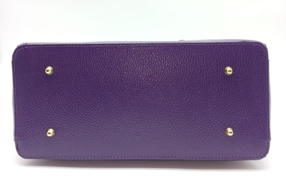 Lock & Key Genuine Pebble Leather Handbag Satchel - Purple – Made In Italy
