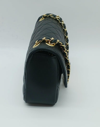Genuine Leather Quilted Handbag (Medium) Black – Made In Italy - DumasvilleBoutique