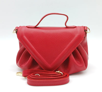 Red Genuine Pebble Leather Crossbody Handbag – Made In Italy