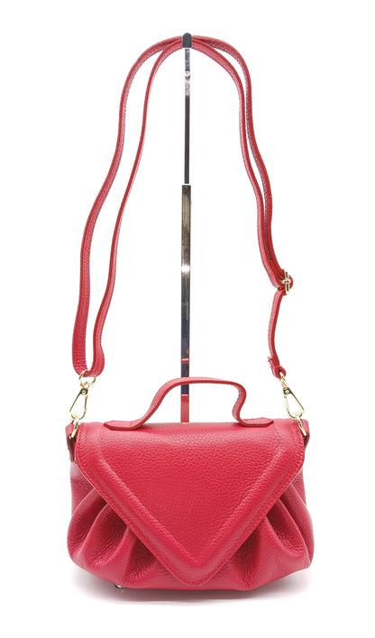 Red Genuine Pebble Leather Crossbody Handbag – Made In Italy