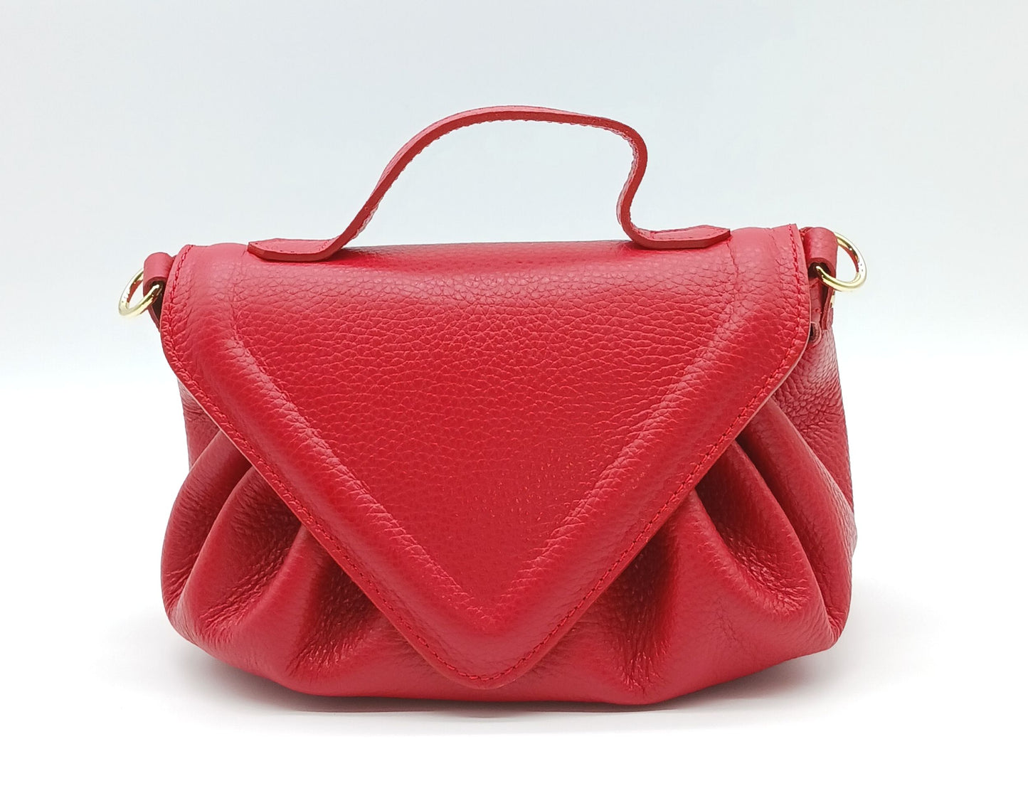 Red Genuine Pebble Leather Crossbody Handbag – Made In Italy
