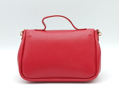 Red Genuine Pebble Leather Crossbody Handbag – Made In Italy
